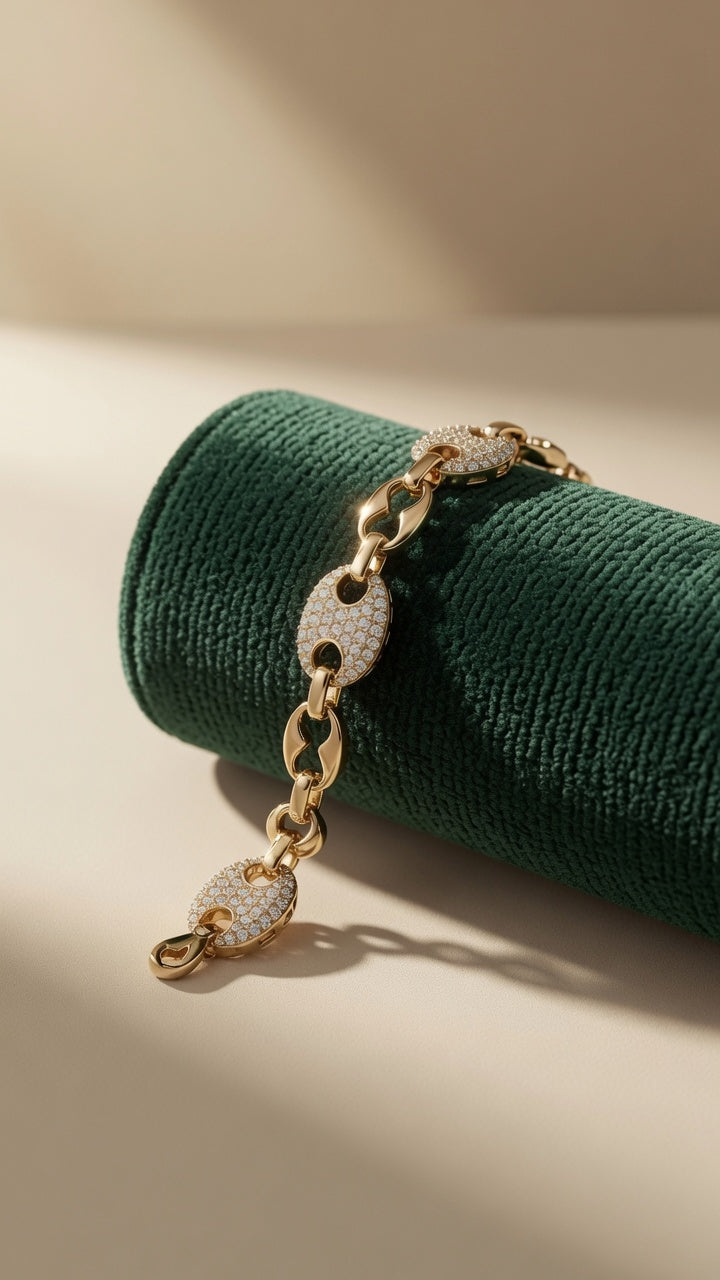 Gold Pavé Oval Link Bracelet